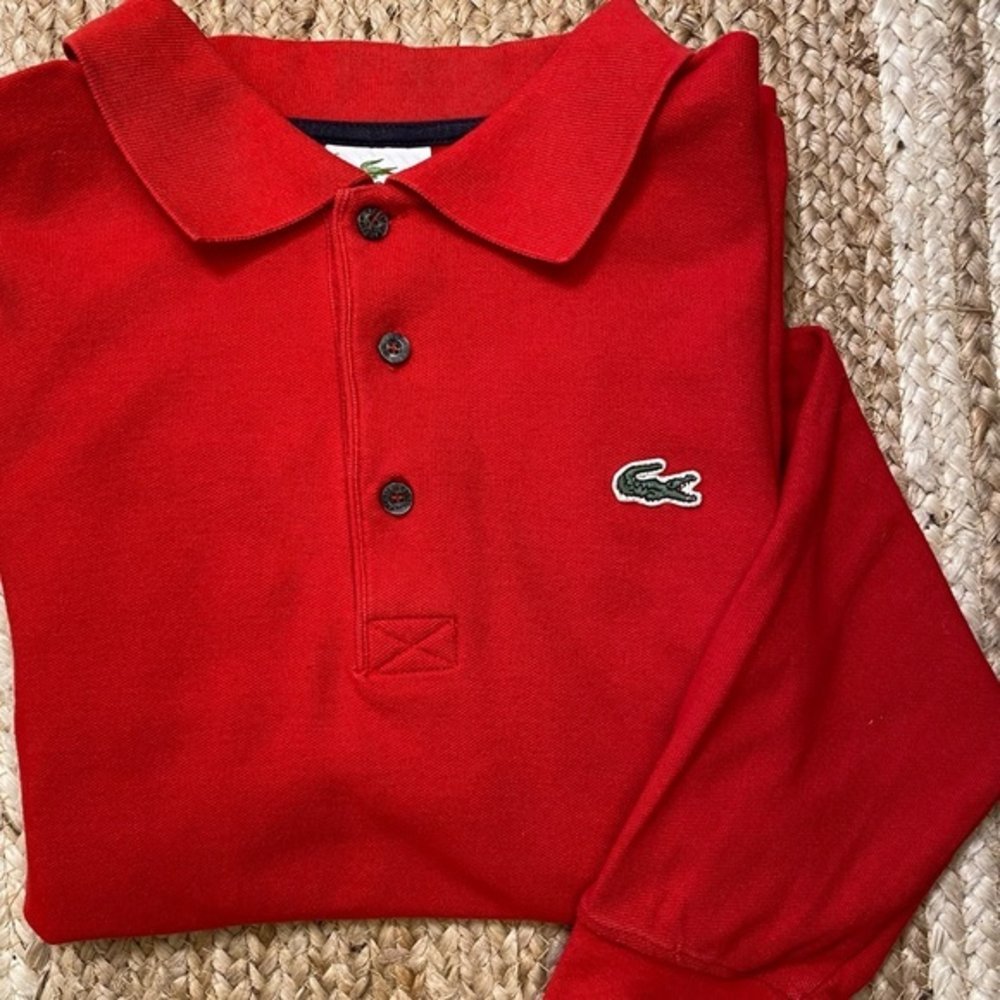 Lacoste Sport Long Sleeve Red Pique Knit Men’s Size 5 (Large) w/ Green‎ Logo